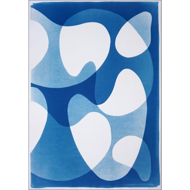 2025, Blue Modular Forms, Abstract Modern Diptych in Blue Tones, Handmade Cyanotype on Watercolor Paper by Kind of Cyan For Sale - Image 4 of 10