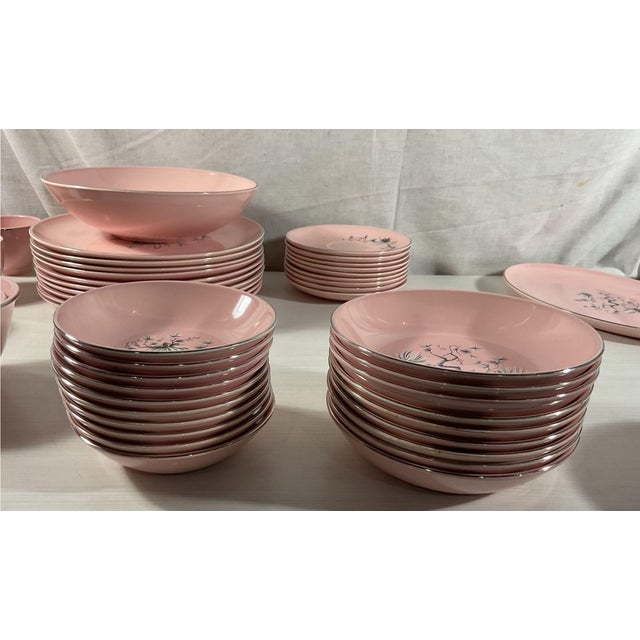 Statement 1958 Mid-Century Modern Taylor, Smith & Taylor "Dwarf Pine" Versatile Pink China Dinnerware Set - 73 Pieces For Sale - Image 4 of 12