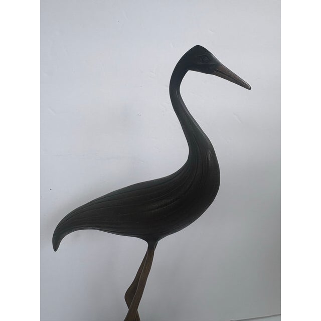Late 20th Century Vintage Korean Black and Gold Heron Sculpture on Oval Base, 13” For Sale - Image 5 of 11