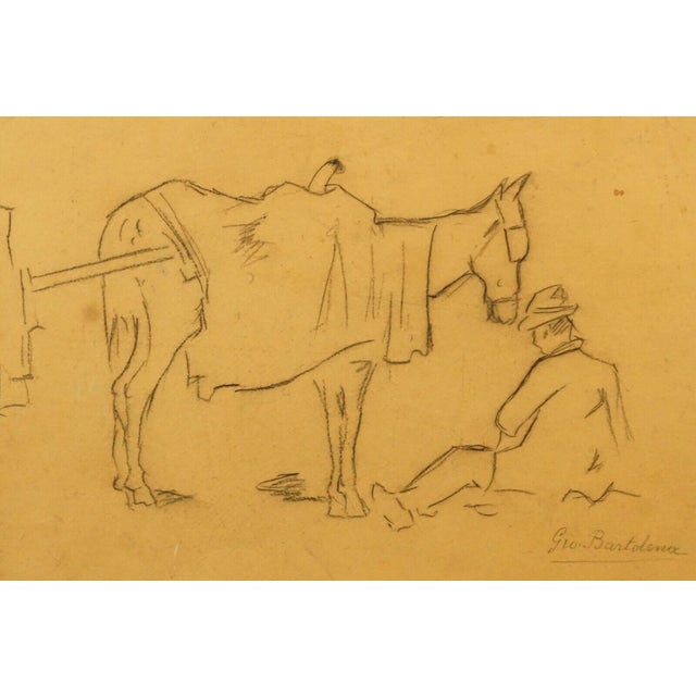 Giovanni Bartolena, Man with Horse and Cart, 1800s, Pencil on Paper, Framed For Sale - Image 3 of 11