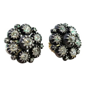 Gold and Silver Earrings with Rose Cut Diamonds and Chips, Set of 2 For Sale