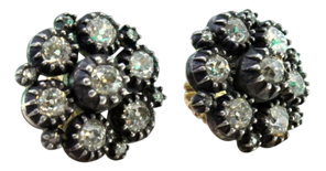 Gold and Silver Earrings with Rose Cut Diamonds and Chips, Set of 2