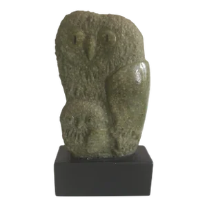 1960s Green Marble Owl Sculpture on Composition Base