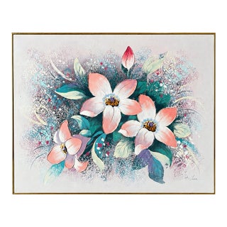 1990s Signed E. Lee “Spring Flowers” Textured Acrylic Painting by Windsor Art For Sale