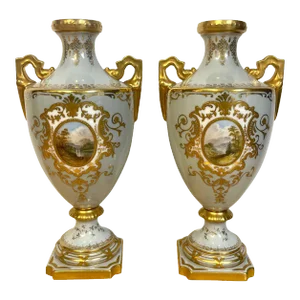 Late 19th Century 9th Century Coalport Scenic Cabinet Vases - a Pair