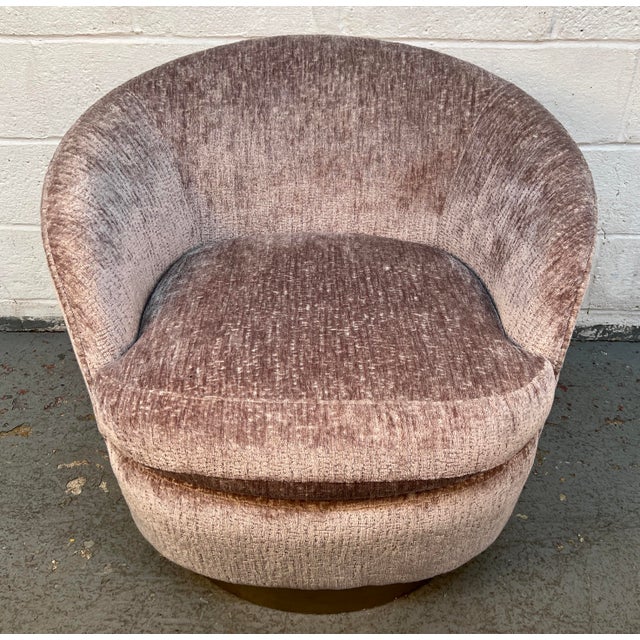 Textile Vintage Modern Barrel Swivel Accent Chair in Blush Textured Velvet For Sale - Image 7 of 12