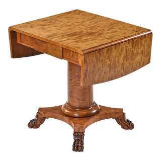 Golden Birch Biedermeier Drop-Leaf Pedestal Swedish Writing or Burl Console Table For Sale