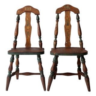 Vintage Painted Wood Children's Chair Pair For Sale