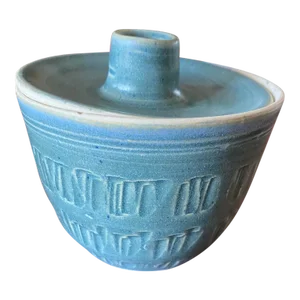 Early 21st Century Turquoise Handmade Pottery Condiment Jelly/Jam Jar with Lid
