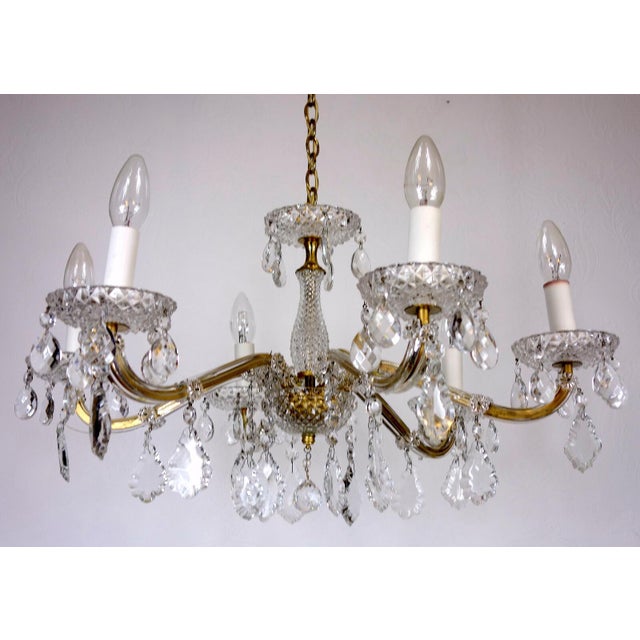 Brass Lead Crystal Chandelier Six Lights from Palwa & Walter, 1960s For Sale - Image 4 of 9