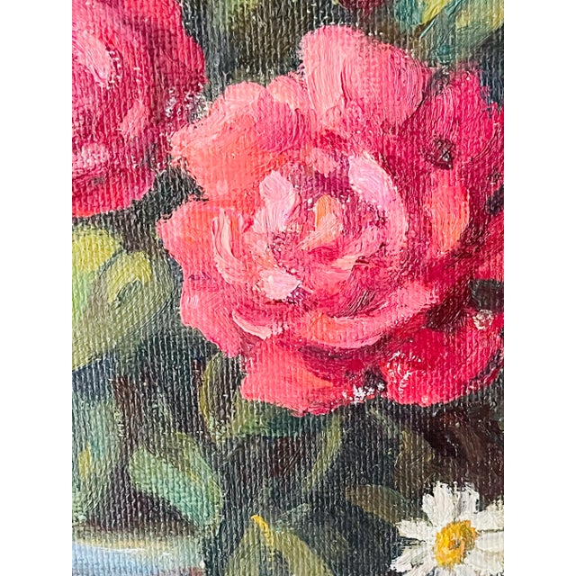 20 Th C Original Oil on Board Still Life With Roses Painting For Sale - Image 4 of 4