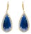 Blue Sapphire Pear Drop Faceted Cabochon Diamond Halo Drop 18k Gold Earrings, A Pair For Sale