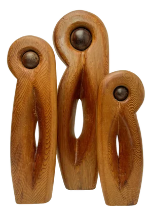Abstract Pine Wood Sculptures, 1960s, Set of 3