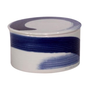 Asian Modern Brushstroke Detailed Porcelain Lidded Jar - Large