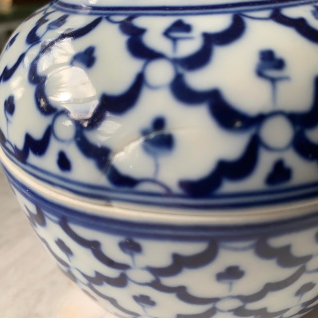 Ceramic Vintage Blue & White Porcelain Lidded Jar For Sale - Image 7 of 8