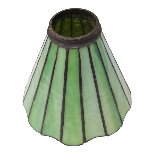 Early 20th Century Antique Green Leaded Stained Glass Lamp Shade Chairish
