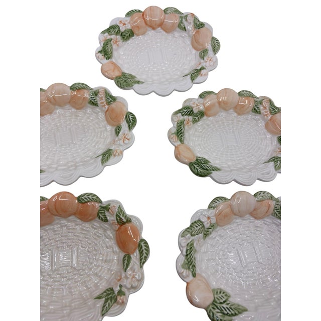 Traditional Vintage Ceramic Basketweave and Peach Decorative Dish Set - A Set of 6 For Sale - Image 3 of 10
