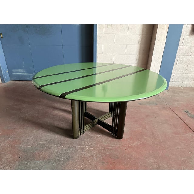 Wood Round Black and Mint Green Gallery Dining Table from Giorgetti, 1980s For Sale - Image 7 of 7