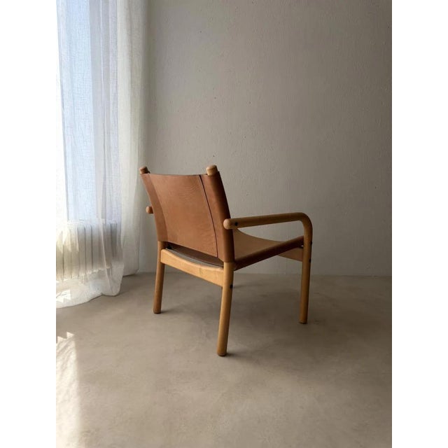Wood Danish Safari Armchair in Beech Wood and Leather, 1970s For Sale - Image 7 of 12