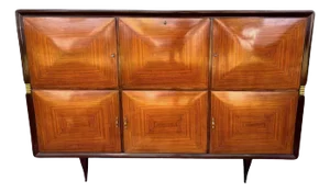 Mid-Century Wood and Brass Sideboard in the style of Paolo Buffa, Italy, 1950s