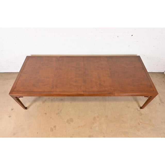 1960s Michael Taylor for Baker Far East Collection Walnut and Burl Wood Dining Table, Newly Refinished For Sale - Image 5 of 13