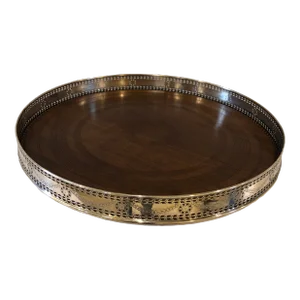 Mid 20th Century Kirk Stieff Mahogany Silverplate Round Tray