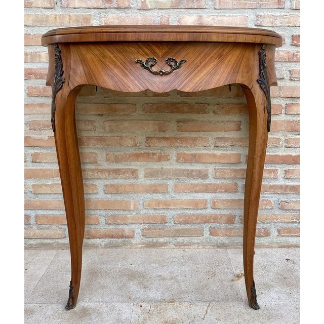 French Demi Lune Folding Card or Console Table with Baize Top, 1900s For Sale - Image 4 of 18