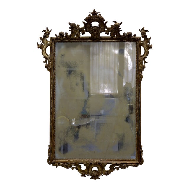 Antique Neapolitan Louis XV Giltwood Mirror with Mercury Glass, 19th Century For Sale