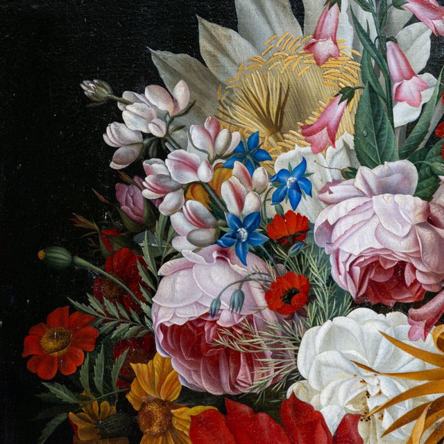Friedrich Wilhelm Voelcker, Still Life with Flowers, 1800s, Oil on Canvas For Sale - Image 10 of 13
