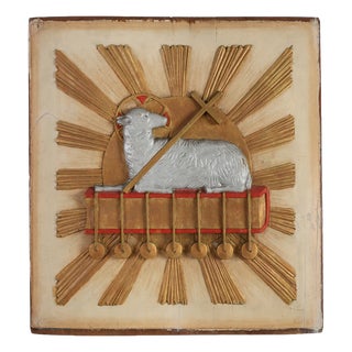 Religious Carved Wooden Agnus Dei Panel, France, 1800s For Sale
