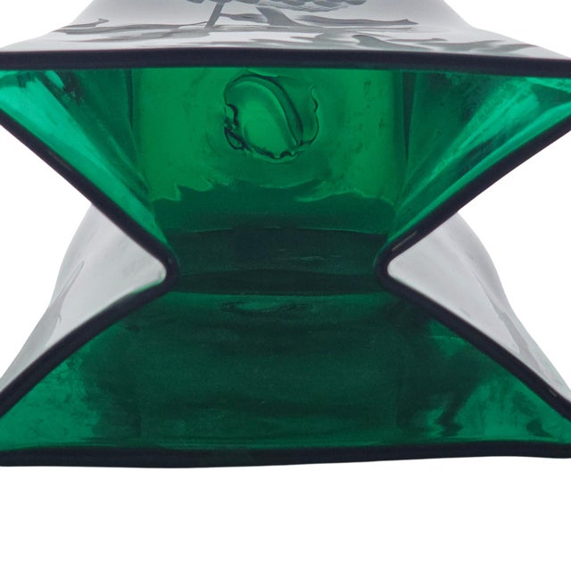 Green Blenko 8813m Paper Bag Vase Hand Etched by Jennifer Pontz 9.75" For Sale - Image 8 of 14
