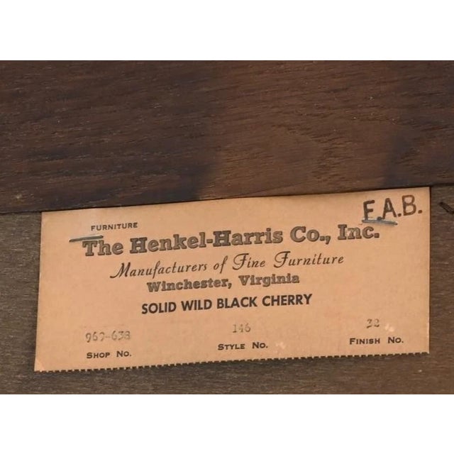 Wood 1960s Henkel Harris Queen Anne Philadelphia Style Bonnet Top Wild Cherry Highboy For Sale - Image 7 of 7