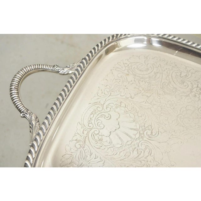Vintage Victorian EPC Silver Plated Etched Twin Handle Serving Platter Bar Tray. Circa Mid 20th Century. Measurements:...