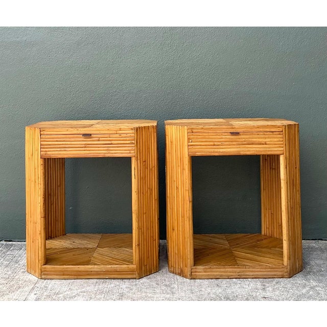 Vintage Rattan Hexagonal Night Stands - A Pair For Sale In West Palm - Image 6 of 12