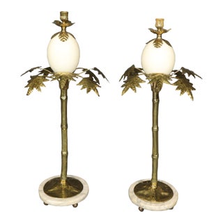 Pair Anthony Redmile Attributed Brass and Ostrich Egg Candle Sticks For Sale