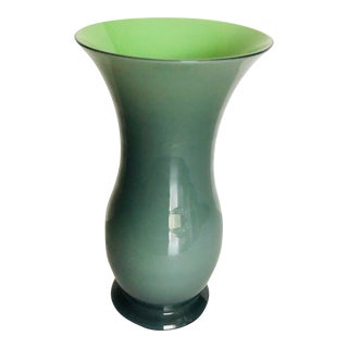 Vintage Salviati Murano Glass Vase, Green-Gray, Luminescent, Italian Murano, 20th Century, Rare Collectible For Sale