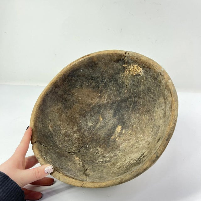 Brown Early 20th Century Nupe Wood Bowl with Indigenous Repair Nigeria For Sale - Image 8 of 9