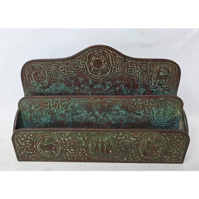 Art Deco Antique Tiffany Studios New York Bronze Zodiac Letter Rack - 2 Tier Holder - 418 For Sale - Image 3 of 18