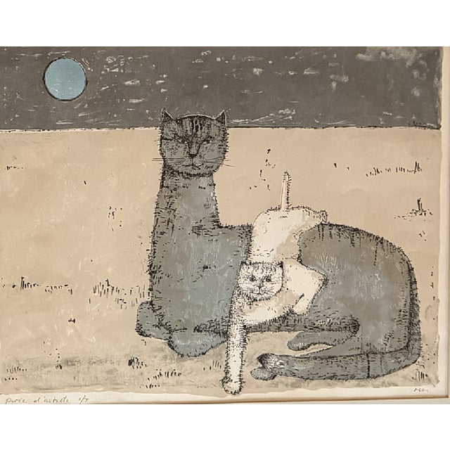 Modern Signed Ossi Czinner Art Print "Two Cats" For Sale - Image 3 of 8