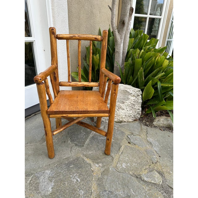 Vintage Handmade Small (Child) Size Rustic Carved Log Wood Chair For Sale - Image 11 of 18