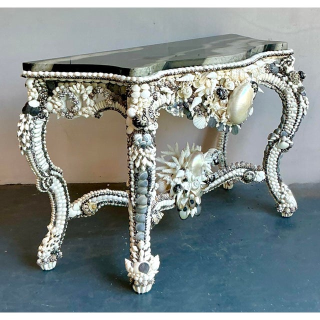 Vintage Coastal Shell Encrusted Console Table For Sale In West Palm - Image 6 of 8