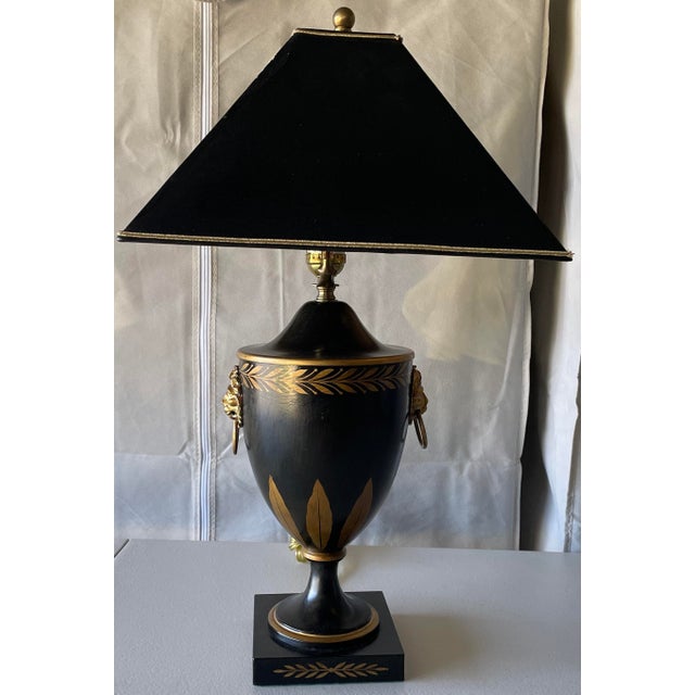 Metal Mid 20th Century Tole Urn Formed Hand Painted Lamp For Sale - Image 7 of 7