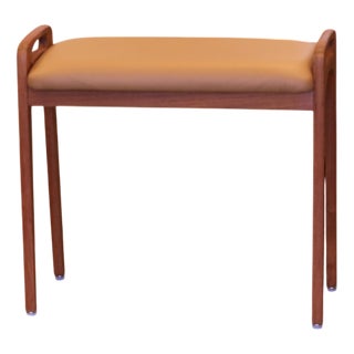 Danish Stool in Teak with Handles and Leather-Covered Seat, 1960s For Sale