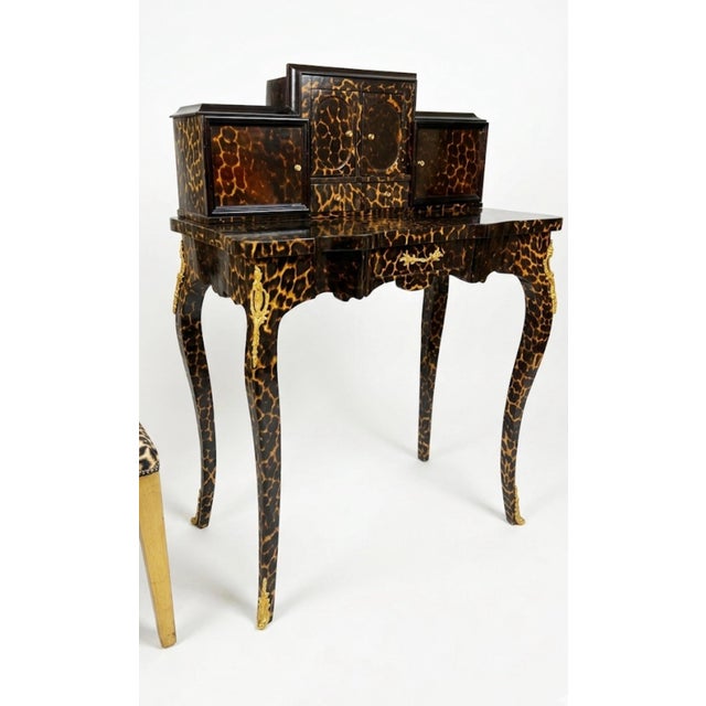 French 1960s Leopard Print Animal Print French Style Louis XV Style Secretary Desk For Sale - Image 3 of 6