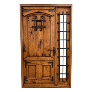 Handcrafted Solid Wood Rustic Exterior Single Door With Sidelight – Custom Mexican Design Made to Order For Sale