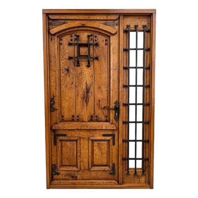 Handcrafted Solid Wood Rustic Exterior Single Door With Sidelight – Custom Mexican Design Made to Order For Sale