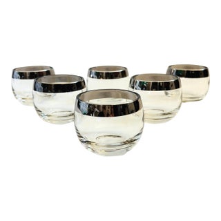Mid Century Silver Rim Roly Poly Cordials - Set of 6 For Sale