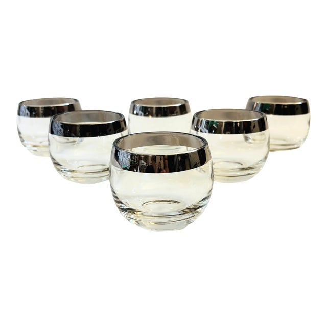 Mid Century Silver Rim Roly Poly Cordials - Set of 6 For Sale