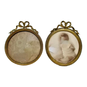 Gilt Bronze Circular Photo Frames Bell Epoque - a Pair of 2