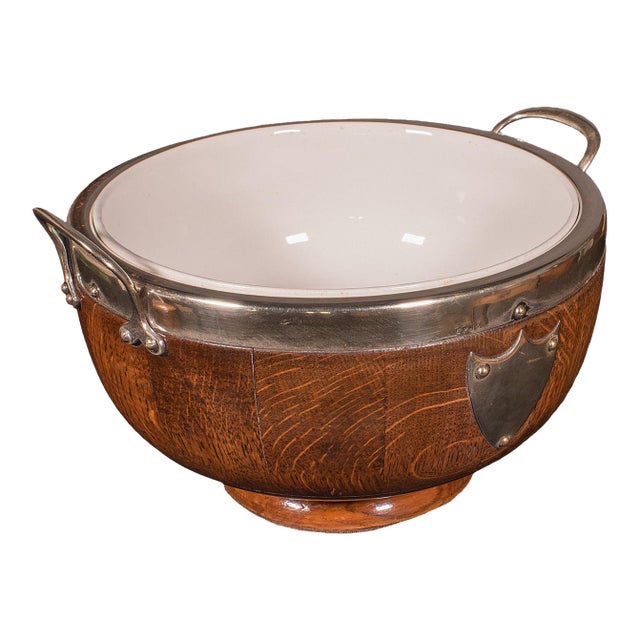 Antique Presentation Prize Bowl, English, Oak, Ceramic, Fruit Dish, Edwardian For Sale